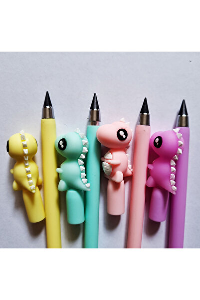 Modellino 4 Adet 4 Renk Tükenmeyen Sonsuz Kurşun Kalem Sevimli Dinozor Kapaklı