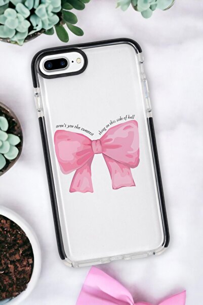mooodcase iPhone 8 Plus Uyumlu Pembe Kurdele Candy Bumper Silikonlu Telefon Kılıfı