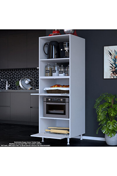 Modilayn SİLVA LOYA 59,6 x 194,6 x 56 cm 2 Kapaklı Ankastre Fırın ve Mutfak Dolabı