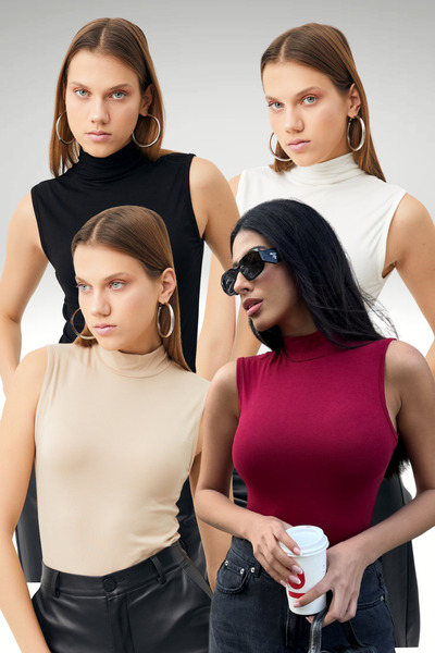 Ladima Γυναικεία Μαύρη Λευκή Κρέμα Claret Red 4 τεμαχίων φανελάκι