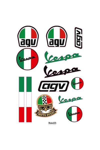 Genel Markalar VESPA AGV EKİPMAN KASK MOTORSİKLET STİCKER SETİ 02