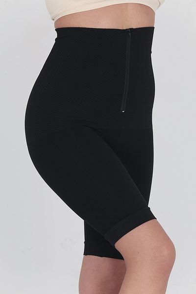 SÜSEN LİNGERİE Black Corset with High Waist and Zipper - Women's Leggings with Long Shorts