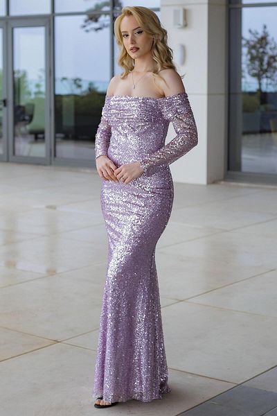 SpringStore Rochie de seară fără bretele cu paiete pudră