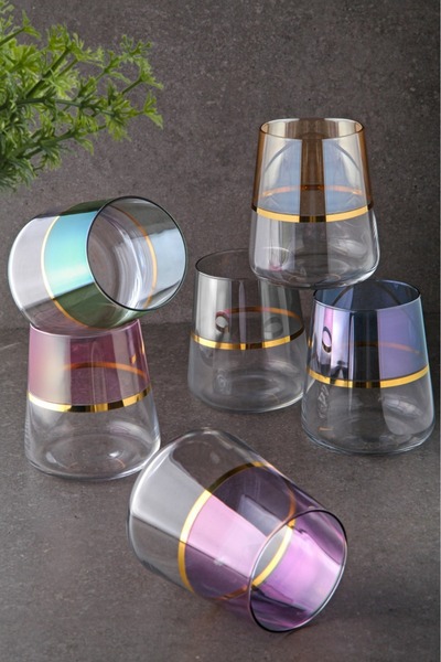 WuuQ Özel Tasarım Renkli Ayaklı Kahve Yanı Su Veya Meşrubat Bardağı - 6 Lı