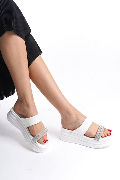 MARSEDO Dublin Women's - Double Banded and Stone Detailed Open Toe Daily Slippers