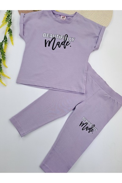 Butik Dvodelni set za devojčice - kapri pantalone, helanke i majica, ljubičas...
