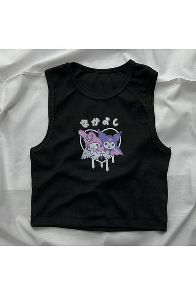 Gofeel Y2k Kuromi Λεπτομερές Crop Tank Top
