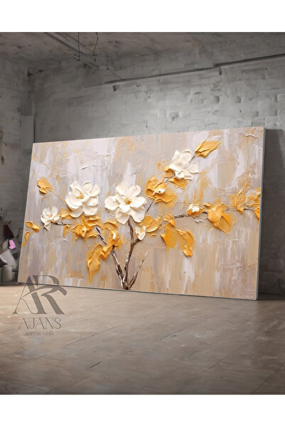 AR AJANS KANVAS TABLO Margaretă albă cu detalii aurii Sufragerie Sufragerie C...