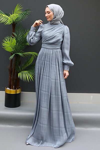 GİZ AGİYİM Γκρι μεταξωτό φόρεμα χιτζάμπ