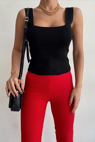 Jose Clothing Γυναικεία Πλεκτή Μπλούζα με λουράκι - Τετράγωνος Γιακάς