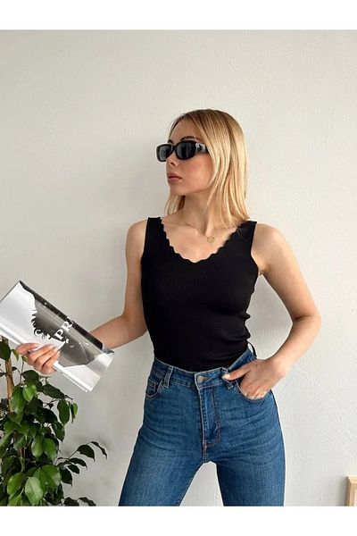 Jose Clothing Bluză de tricotaj pentru damă cu guler la scară - cu bretele