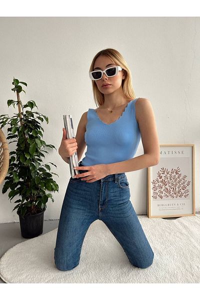 Jose Clothing Bluză de tricotaj pentru damă cu guler la scară - cu bretele