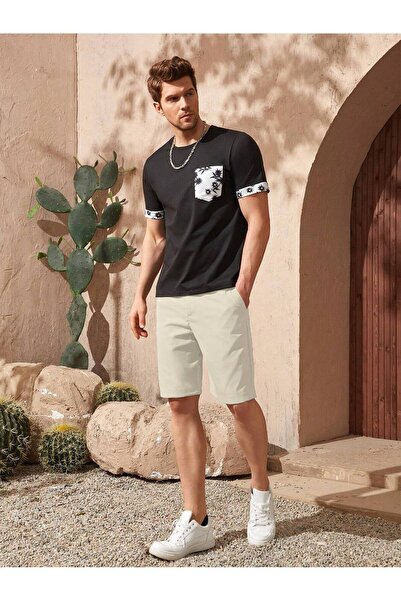 carwin Erkek Ekru Keten Slim Fit Şort Cepli Yazlık Rahat Kesim