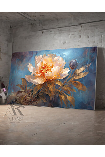 AR AJANS KANVAS TABLO Сини нюанси на бяло цвете с маслена картина, картина на...