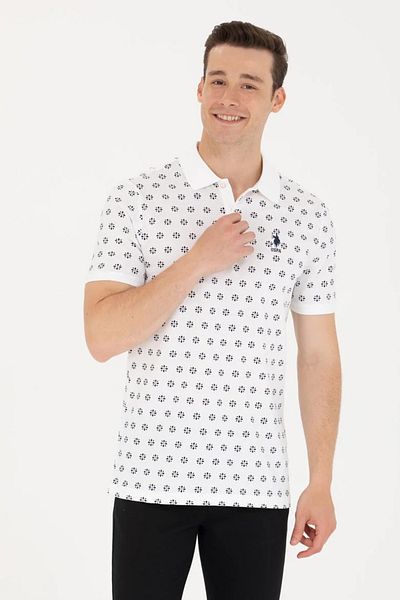 U.S. Polo Assn. Λευκό ανδρικό μπλουζάκι πόλο με λαιμόκοψη