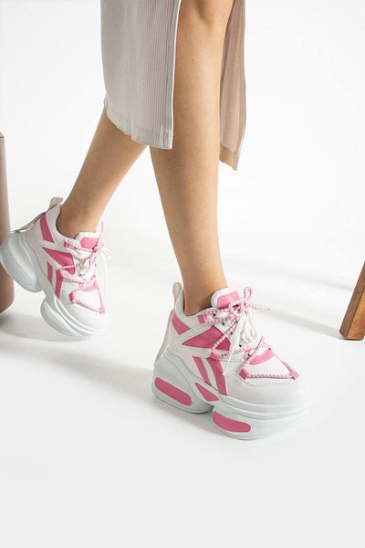 Bymoda Nou sezon alb roz pantofi sport cu toc ascuns cu pană Înălțime totală 10 cm