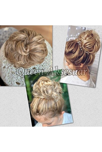 Queen Nelly İthal lüks fiber lastikli postiş peruk hazır dağınık topuz saç to...