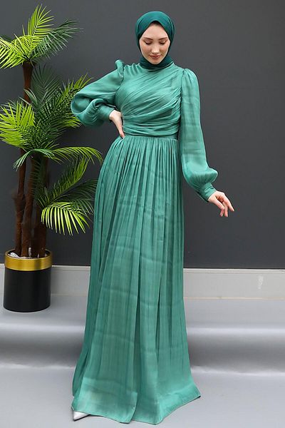 GİZ AGİYİM Rochie Hijab din Mătase Verde Inchis