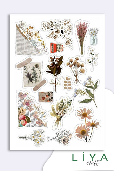 LiyaCraft Vintage Flower Sticker Planner Ajanda Bullet Journal Için Uygun Set