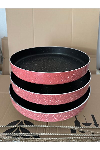 LeesHome Teflon 3-Piece Oven Tray Set 32/34/36 cm Pink Outer Color