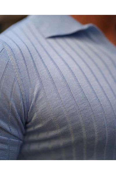 COOL TARZ Ανδρικό πλεκτό μπλουζάκι Polo Neck με ραβδώσεις