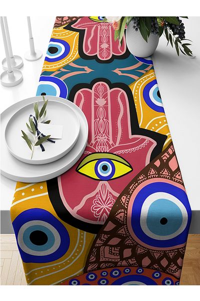 Bertille Home Nazar Series 140x40 Cm Digital Print Runner (Evil Eye)