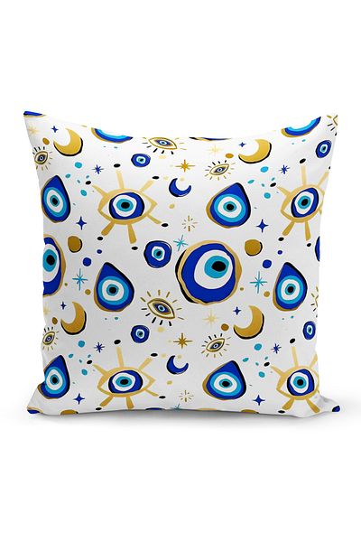 Bertille Home Seria Evil Eye, set de 4 huse de pernă cu imprimare digitală pe două fețe (husă de pernă pentru ochi Evil)