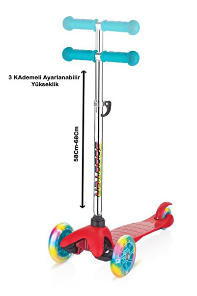 Tntech 3 Tekerlekli (7Renk Işıklı) Gövde Sıkıştırma Mandallı Yükseklik Ayarlı Işıklı Scooter