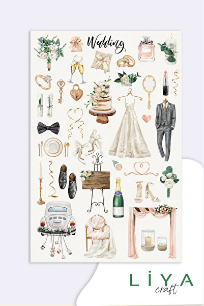 LiyaCraft Wedding Temalı Sticker Planner Ajanda Bullet Journal Için Uygun Set