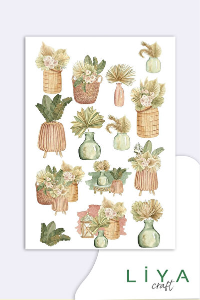 LiyaCraft Bohem Flower Sticker Planner Ajanda Bullet Journal Için Uygun Set