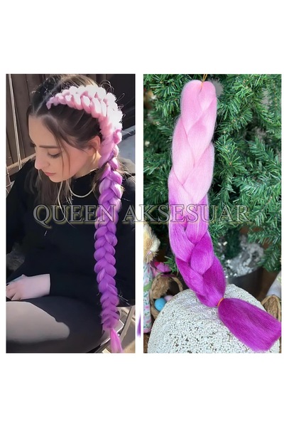 Queen Nelly Trend Afrika Brezilya rasta örgüsü Jumbo ombre geçişli iki renkli postiş saç mor pembe