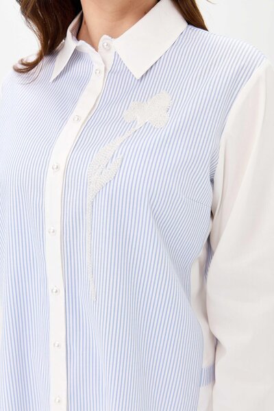 FUAT GÜRSEN Fuat Gürşen 1356 Flower Detailed Large Size Striped Tunic