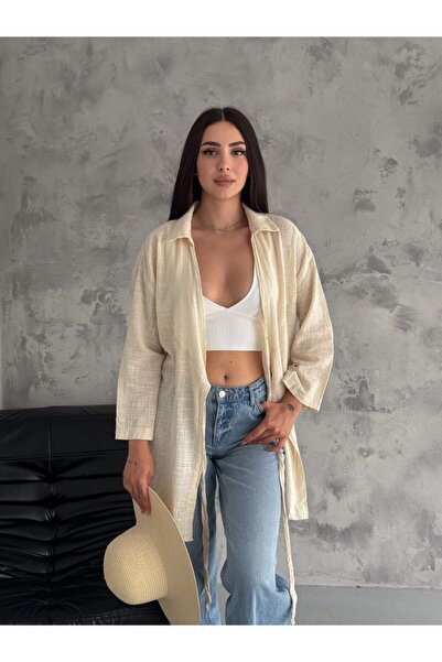 ZF BUTİK Stone Flam – Kimonohemd aus Leinen