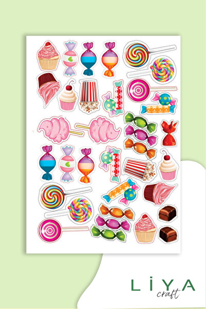 LiyaCraft Şeker Temalı Vektör Sticker Set-Planner Ajanda Bullet Journal Için ...