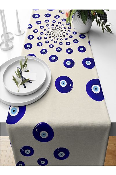 Bertille Home Nazar Series 140x40 Cm Digital Print Runner (Evil Eye)