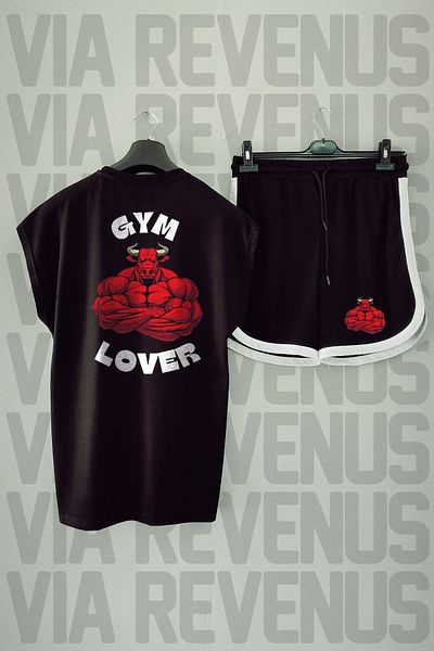Vordevia Taurus Gym Lover Printed Black T-Shirt and Shorts Sports Set