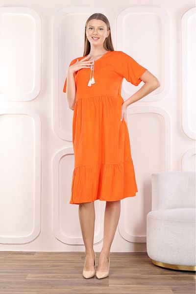 mervemoda Καλοκαιρινό κοντομάνικο γυναικείο φόρεμα - υφαντό μέχρι το γόνατο