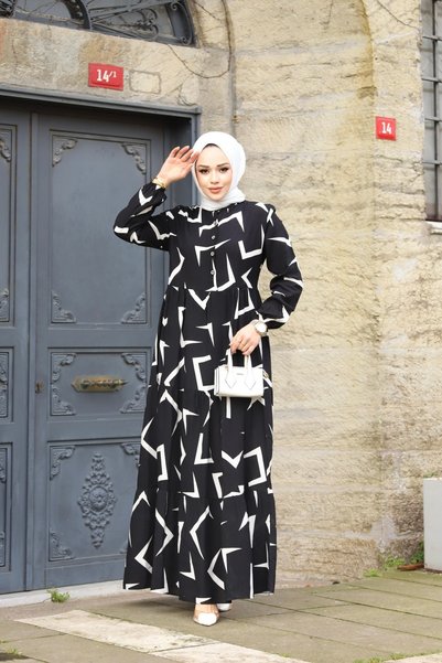HİRA LİFE FASHİON Hijab Seasonal Viscose Dress - Waist Belt Detailed
