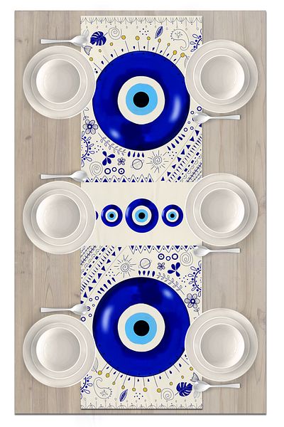 Bertille Home Nazar Series 140x40 Cm Digital Print Runner (Evil Eye)