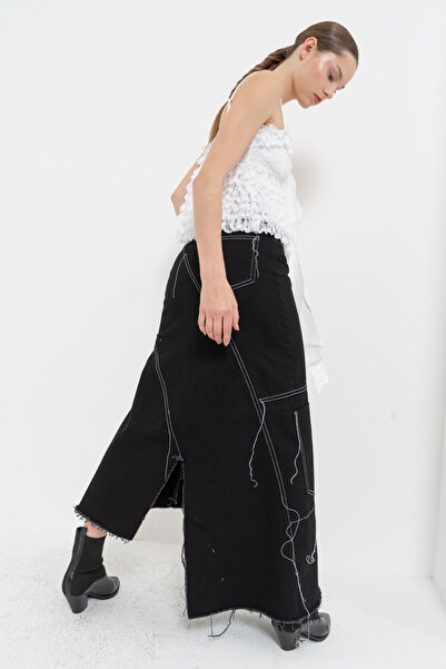 Kikiriki Black Long Denim Skirt