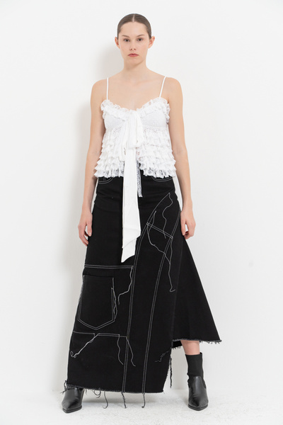 Kikiriki Black Long Denim Skirt