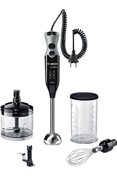 Bosch ErgoMixx MSM67170 - 750 Watt Black Stainless Steel Hand Blender, Mixing Foot and Ice Crushing Blade