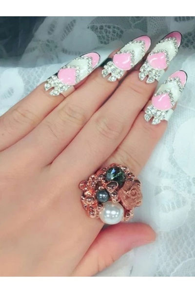 Shisa Jewel Pembe, Kadınlar Lady Yapay elmas Tırnak Koruyucu Moda Takı için T...