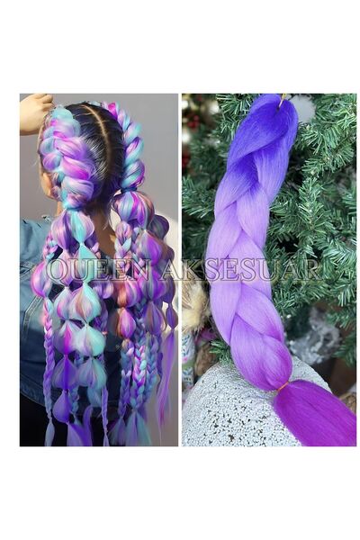 Queen Nelly Karnaval Afrika Brezilya rasta örgüsü Jumbo ombre geçişli 3 renkli mor lila pembe postiş saç