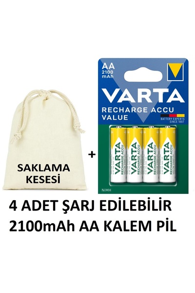 Varta 56616 ŞARJ EDİLEBİLİR VALUE 2100mAh AA KALEM PİL+SAKLAMA KESESİ HEDİYE