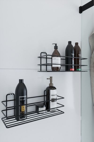 boz concept home ΑΝΟΞΕΙΔΩΤΟ Σετ αυτοκόλλητο με 2 ράφι μπάνιου Σαμπουάν ντους Θήκη τοίχου Organizer Organizer Σετ μπάνιου