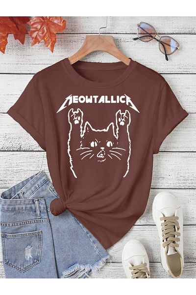 PENTHİLUS Meowtallica Large Size Cat Printed T-Shirt