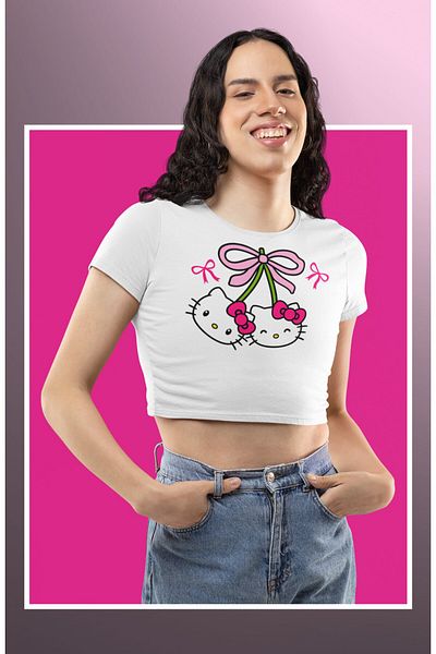 Fuddy Moda Hello Kitty εμπριμέ Crop Top με κορδέλα - HK Crop Μπλούζα