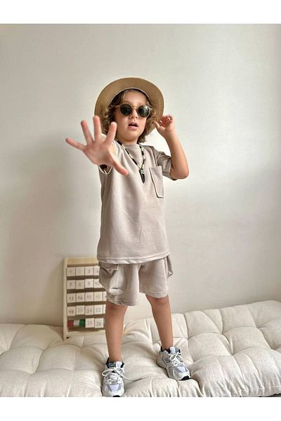 hira kids collection Комплект шорти с карго джобове за момче - вафлена материя