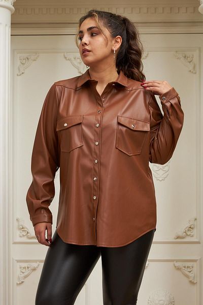 RMG Camel Colored Plus Size Leather Shirt